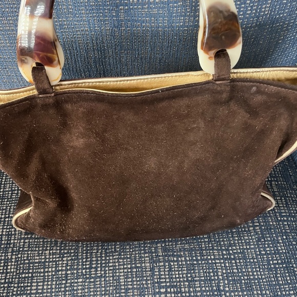 Roberto Vascon Lucite Handled, Brown suede and gold leather handbag. - Picture 8 of 9